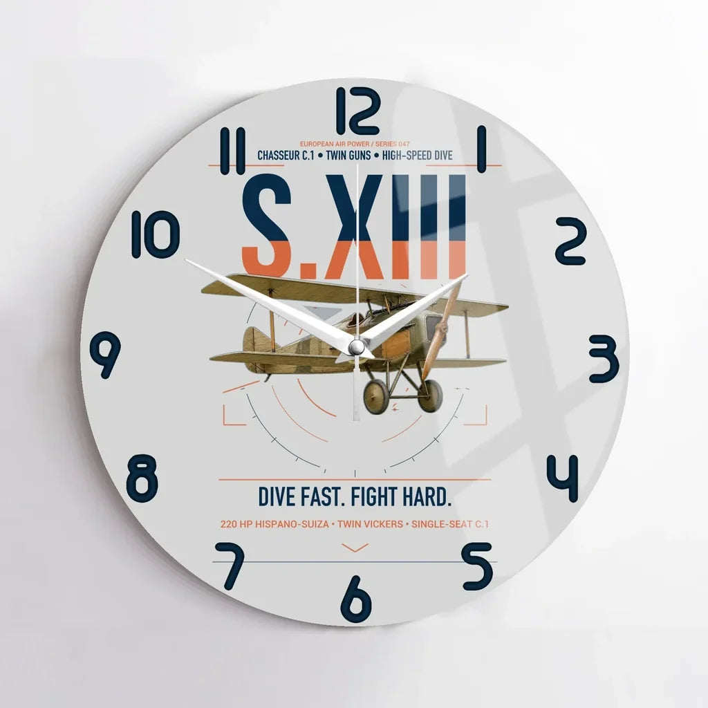 SPAD S.XIII C.1 design on light gray no frame wall clock