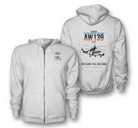Thumbnail for Leonardo AW139 design on white premium zipped hoodie, double-side print