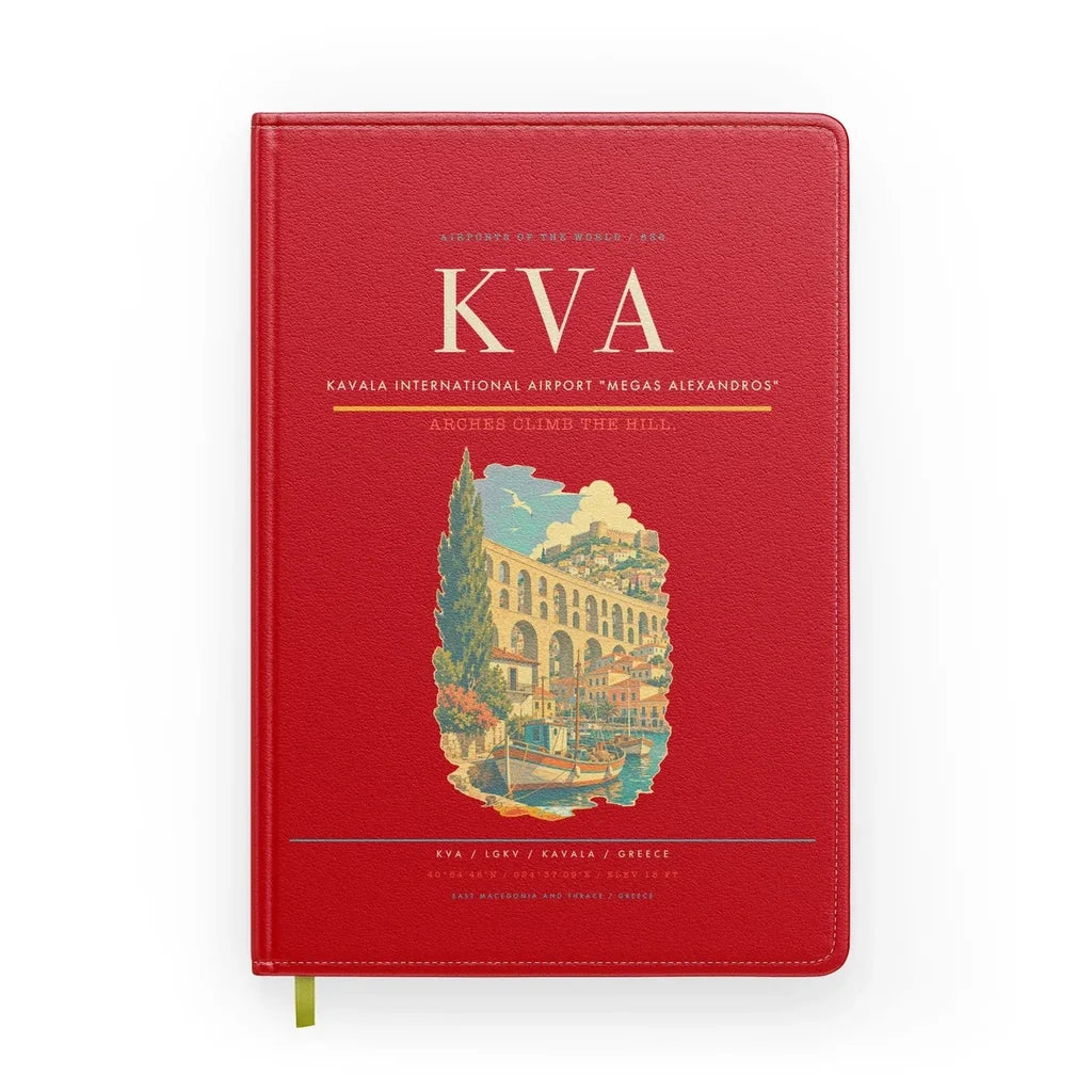 Kavala International Airport Megas Alexandros (KVA) design on red notebook