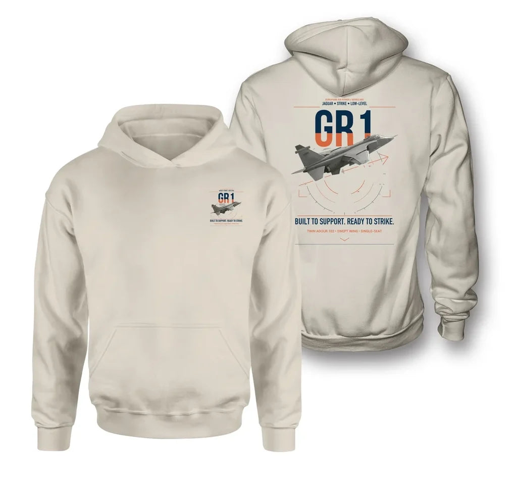 SEPECAT Jaguar GR1 design on khaki double-side hoodie, double-side print