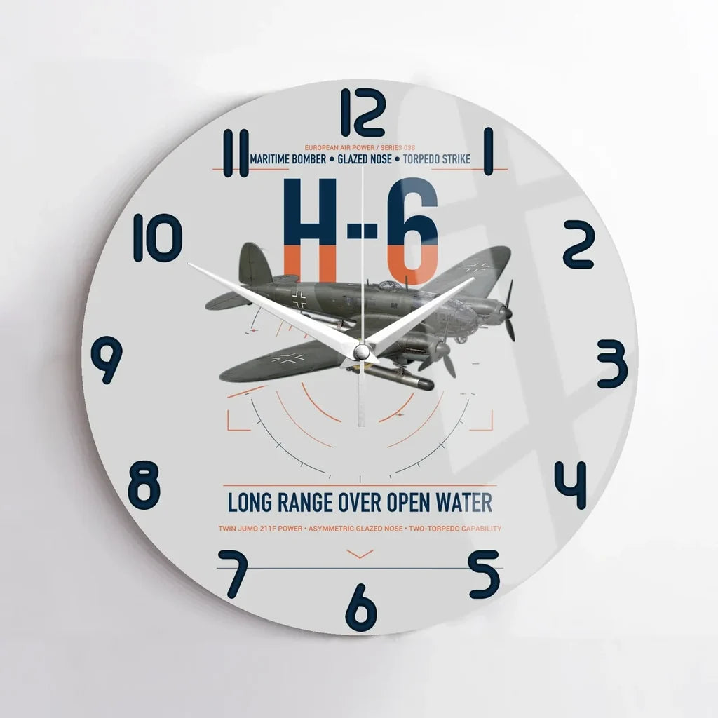 Heinkel He 111H-6 design on light gray no frame wall clock