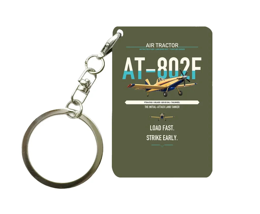 Air Tractor AT-802F design on green army designed key chain, double-side print