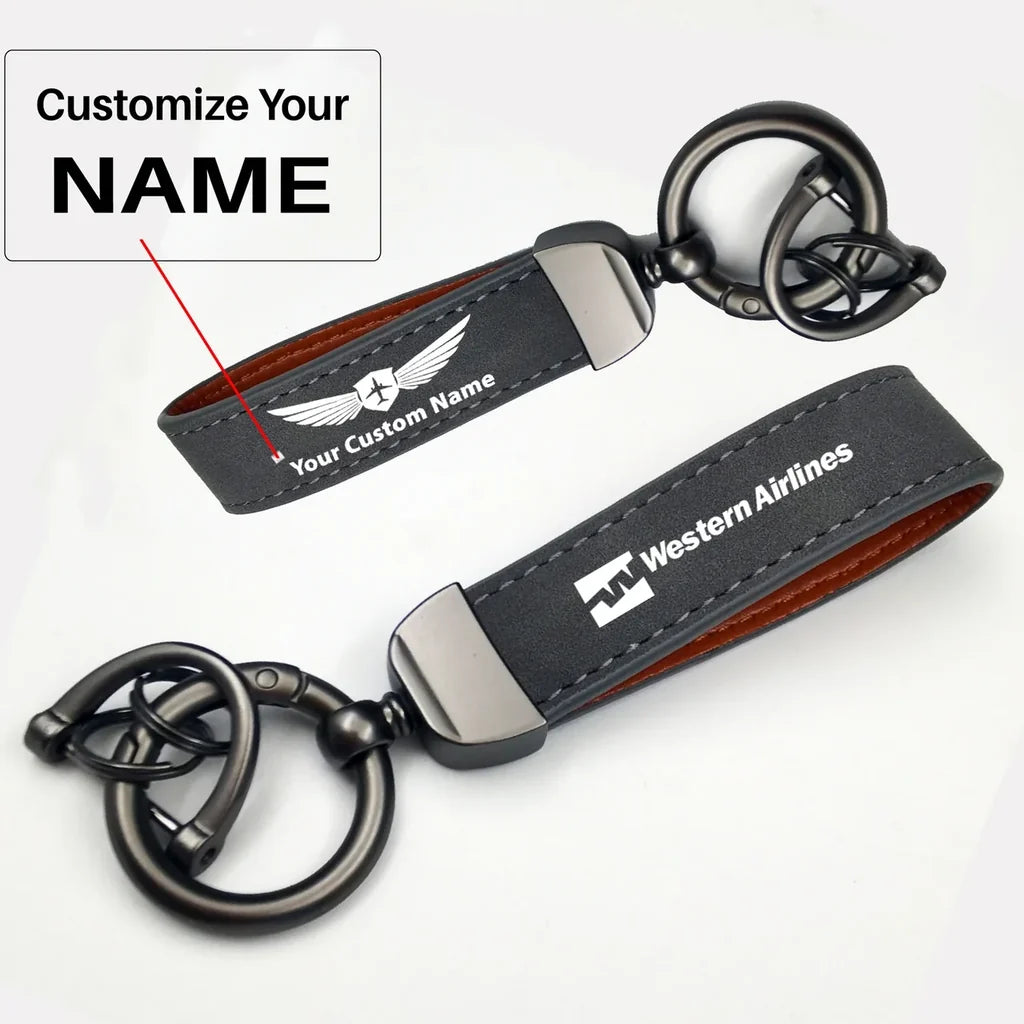 Western Airlines Horseshoe Buckle key chain, Gray + Name