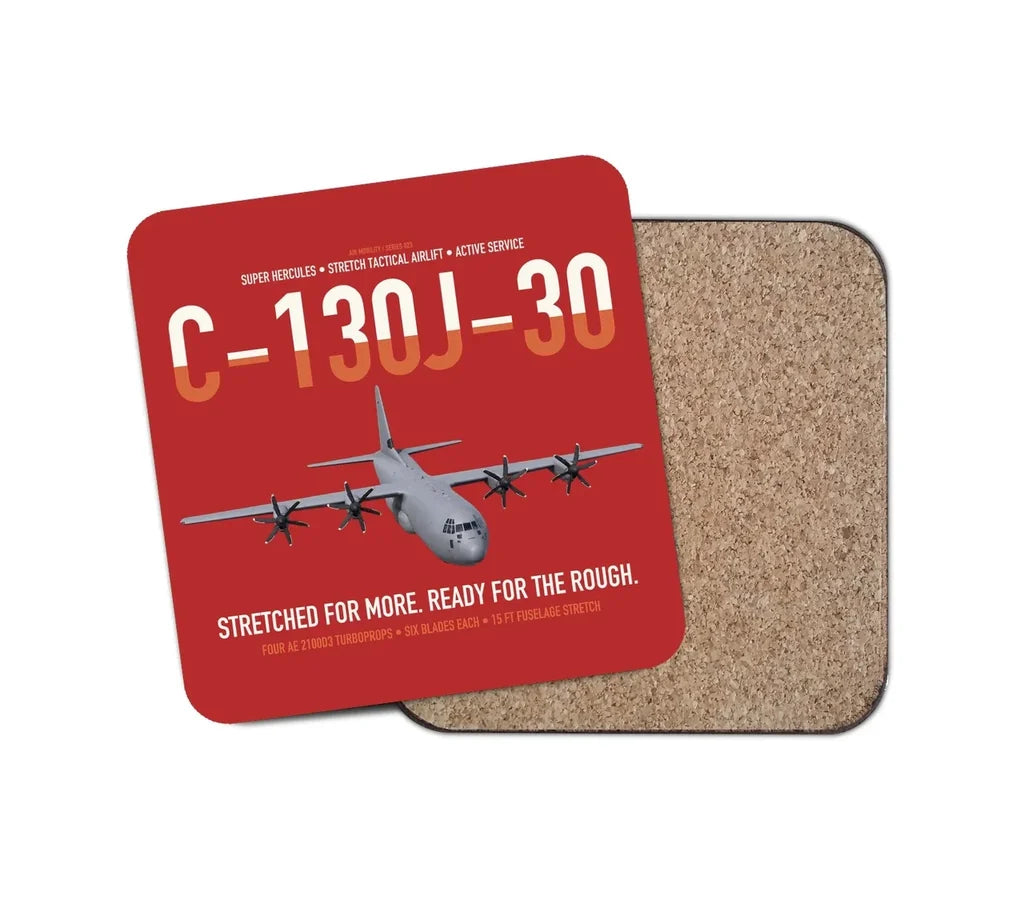 C-130J-30 Super Hercules design on red 1 piece coaster