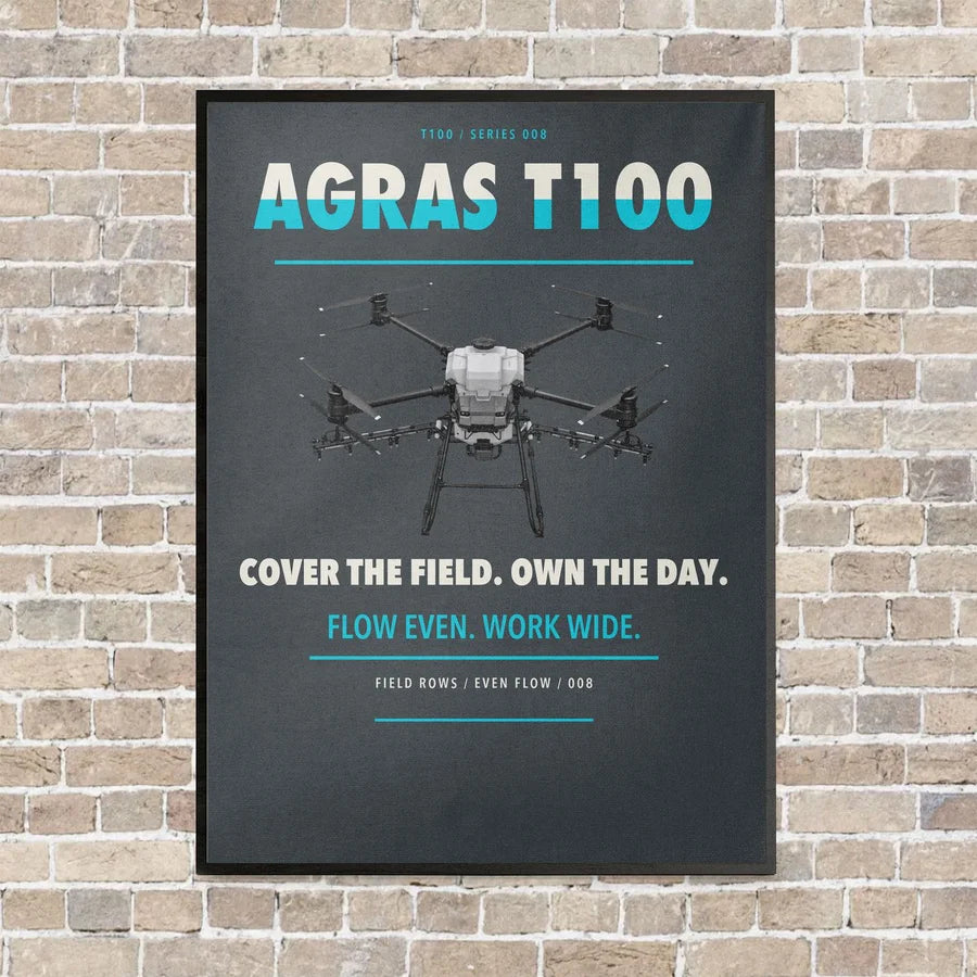 DJI Agras T100 vertical canvas print - framed - gray background