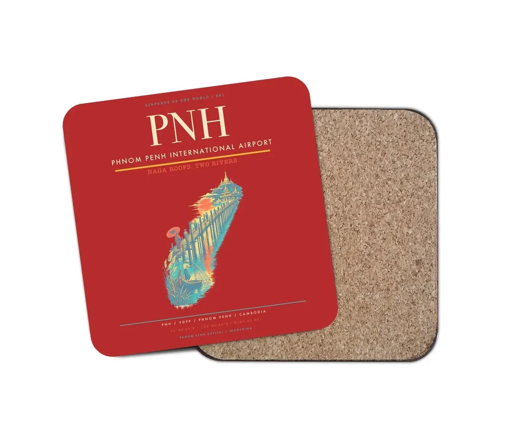 Phnom Penh International Airport (PNH) design on red 1 piece coaster