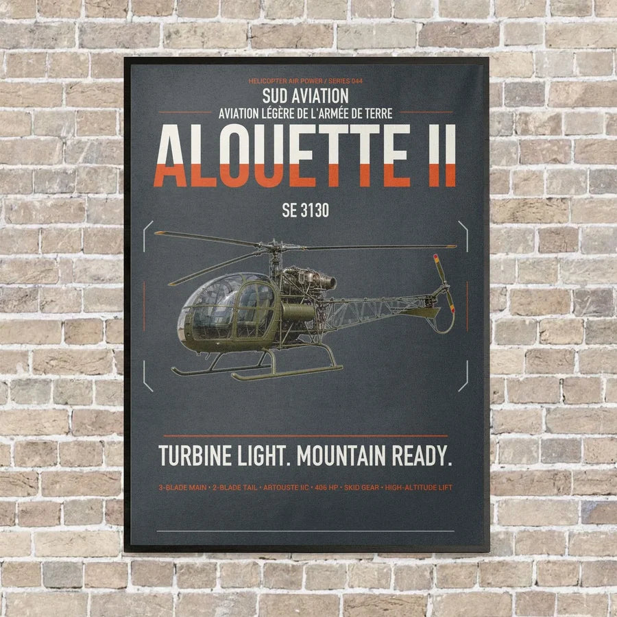 Sud Aviation SE 3130 Alouette II vertical canvas print - framed - gray background