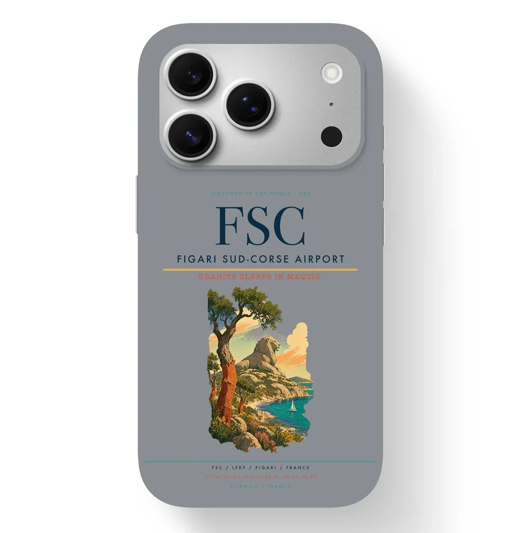 Figari Airport (FSC) design on gray iPhone 17 Pro MagSafe case