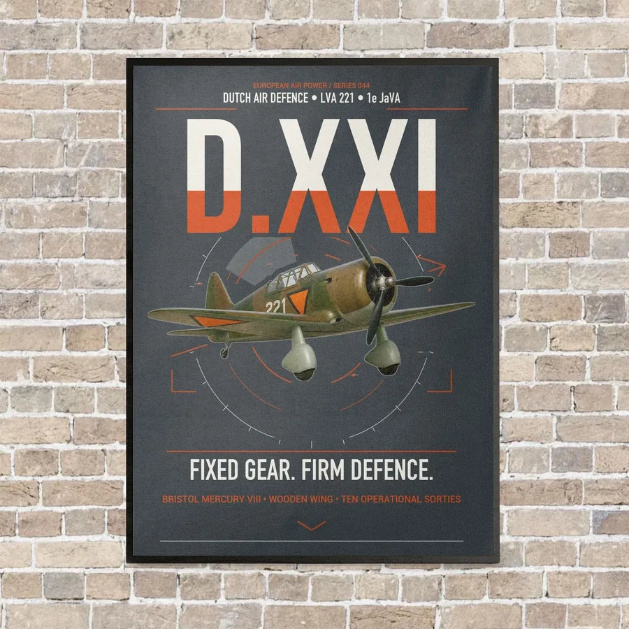 Fokker D.XXI — Dutch LVA aircraft 221 vertical canvas print - framed - gray background