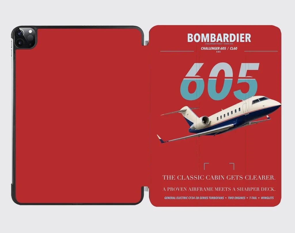 Bombardier Challenger 605 design on red ipad tablet case