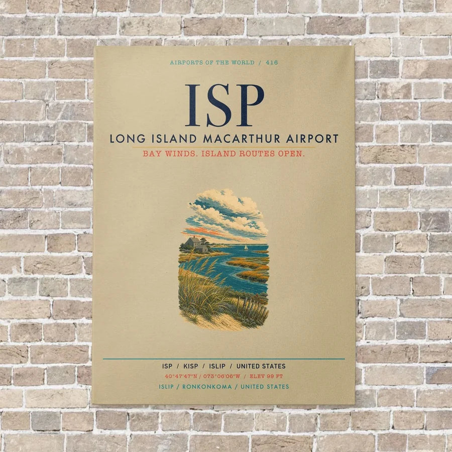 Long Island MacArthur Airport ISP vertical canvas print - no frame - beige background