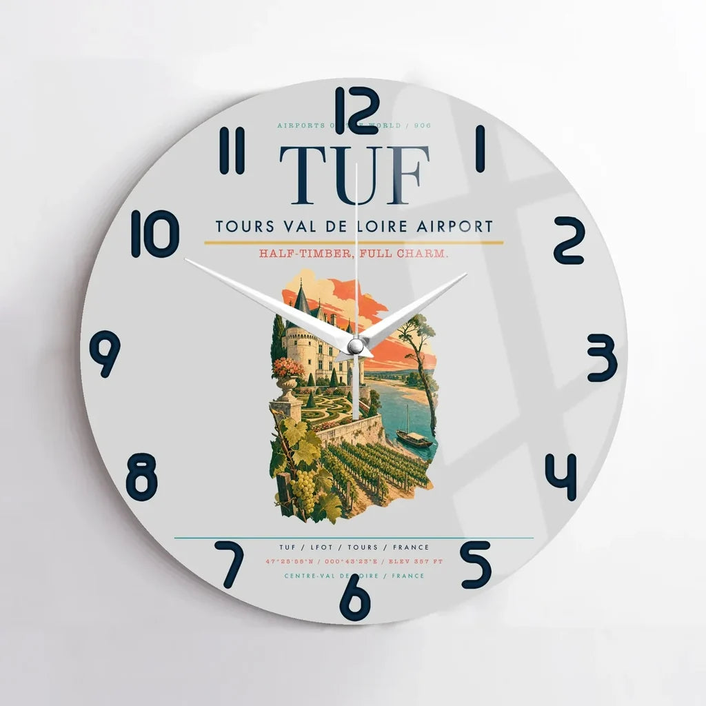 Tours Val de Loire Airport (TUF) design on light gray no frame wall clock