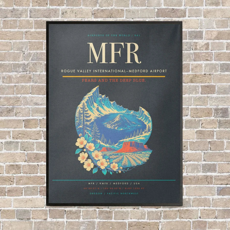 Rogue Valley International–Medford Airport MFR vertical canvas print - framed - gray background
