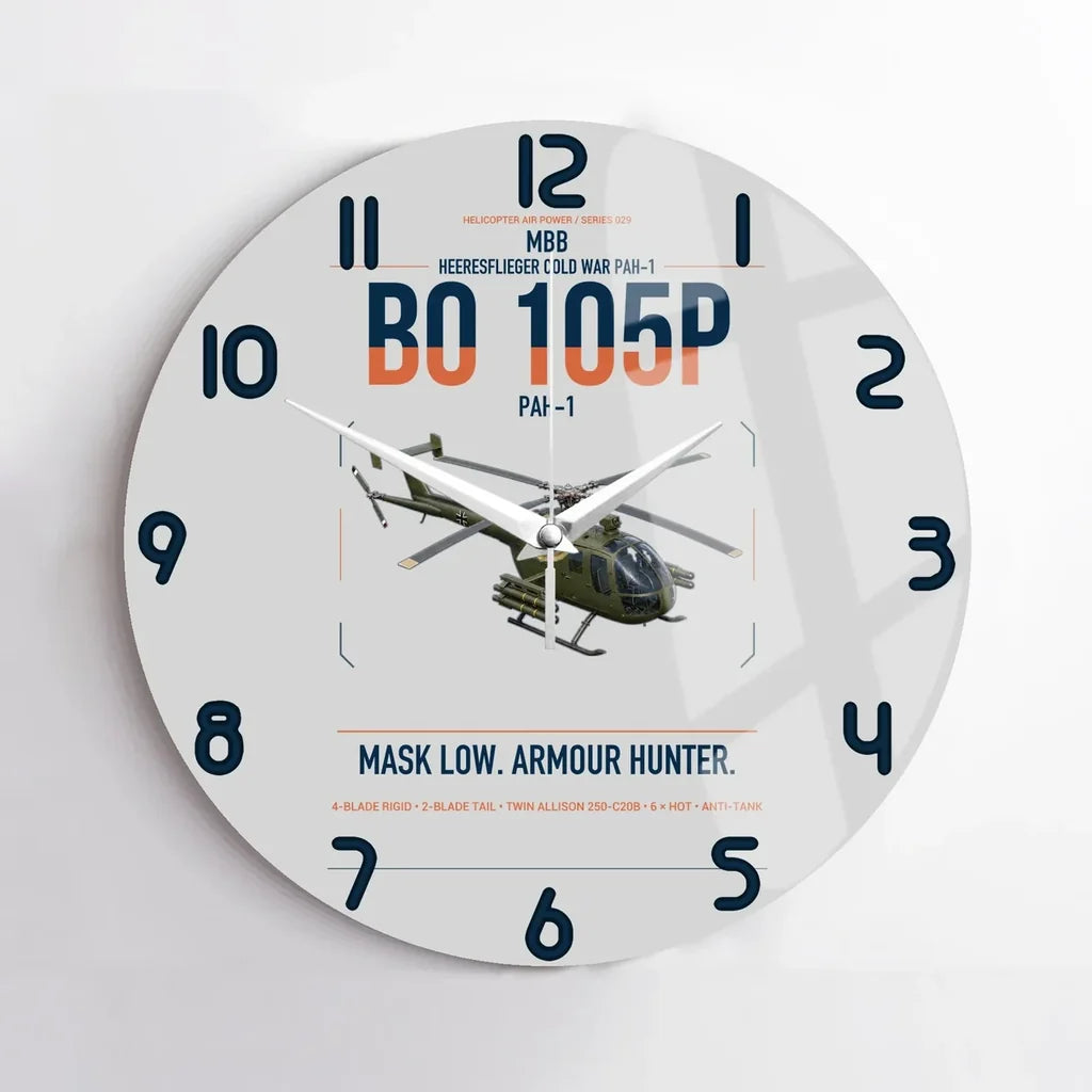 MBB BO 105P PAH-1 design on light gray no frame wall clock