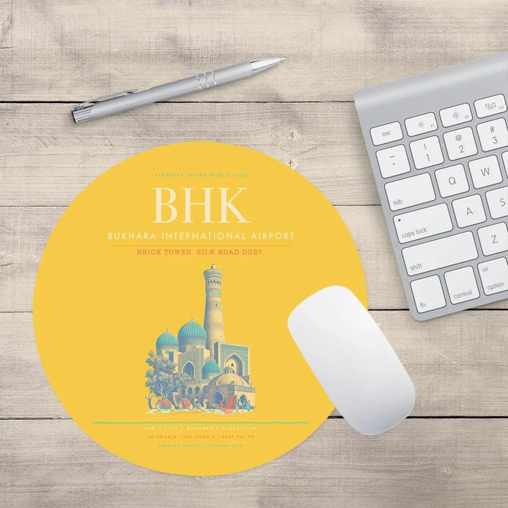 Bukhara International Airport BHK Mouse-Pad Round - Yellow