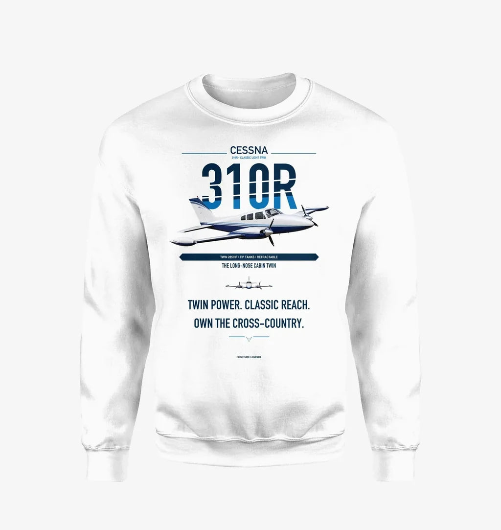 Cessna 310R design on white sweatshirt