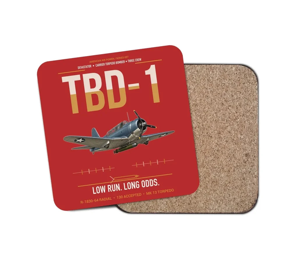 TBD-1 Devastator design on red 1 piece coaster