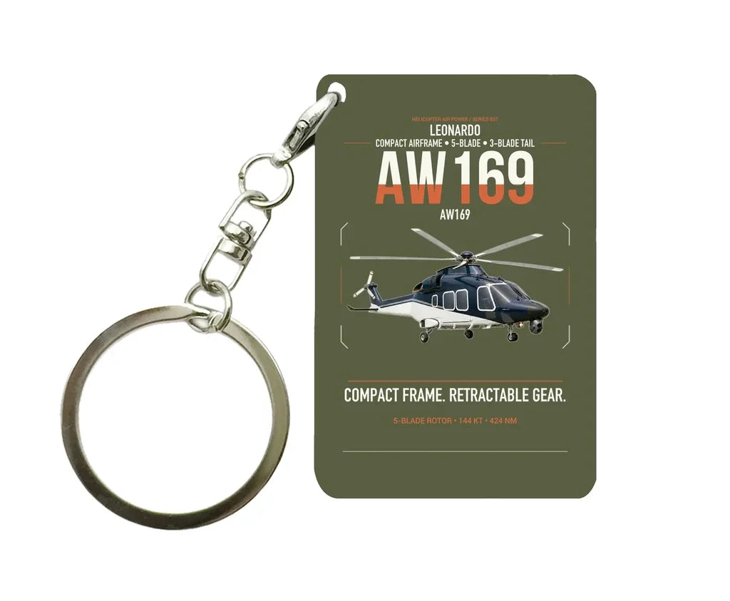 Leonardo AW169 design on green army designed key chain, double-side print