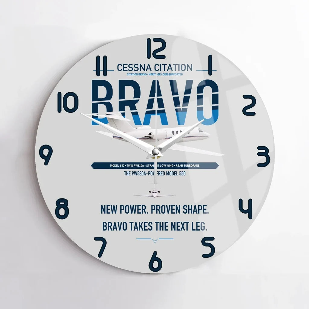 Cessna Citation Bravo design on light gray no frame wall clock