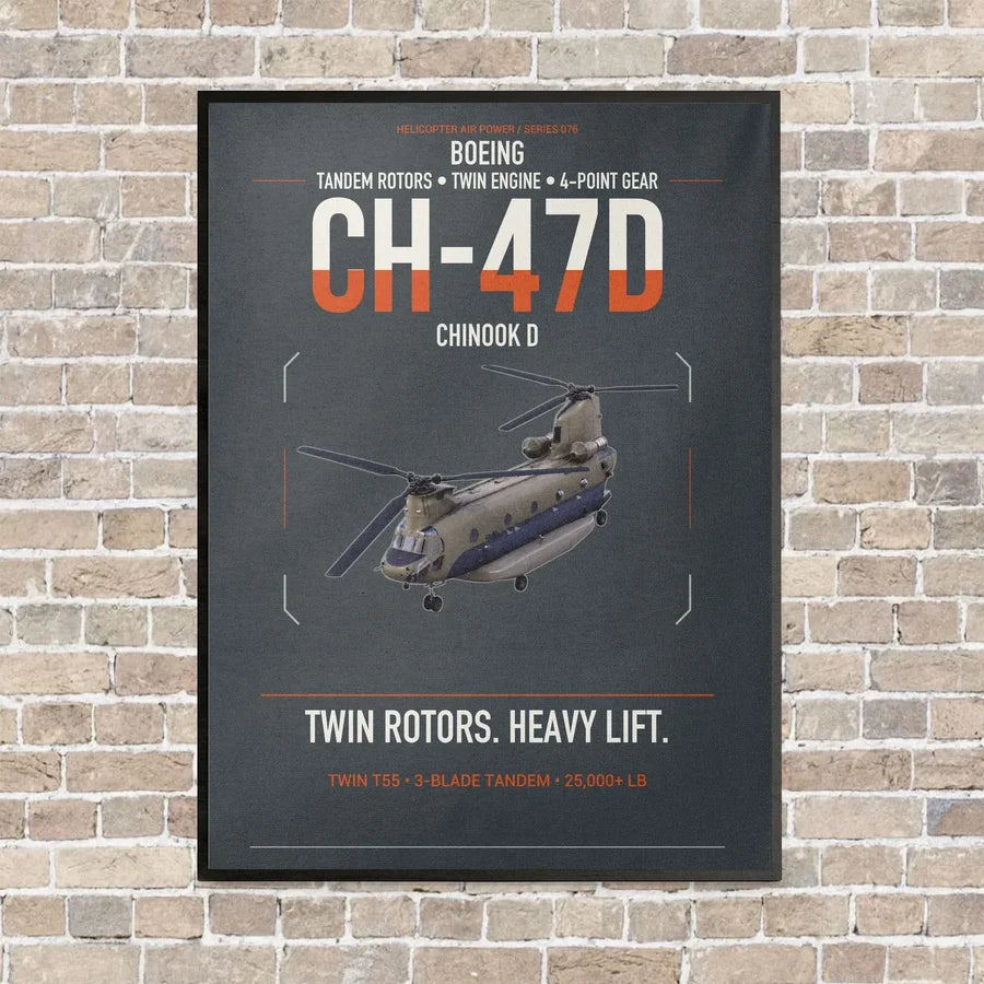 Boeing CH-47D vertical canvas print - framed - gray background
