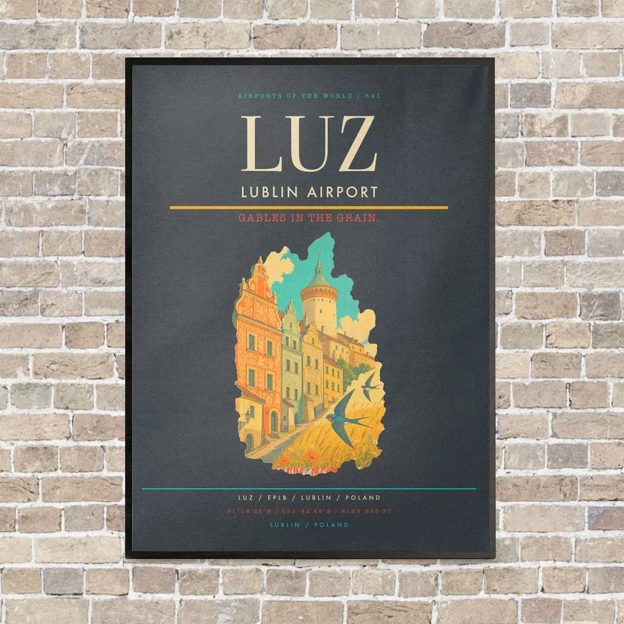 Lublin Airport LUZ vertical canvas print - framed - gray background