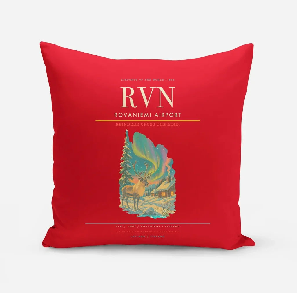 Rovaniemi Airport (RVN) design on red pillow