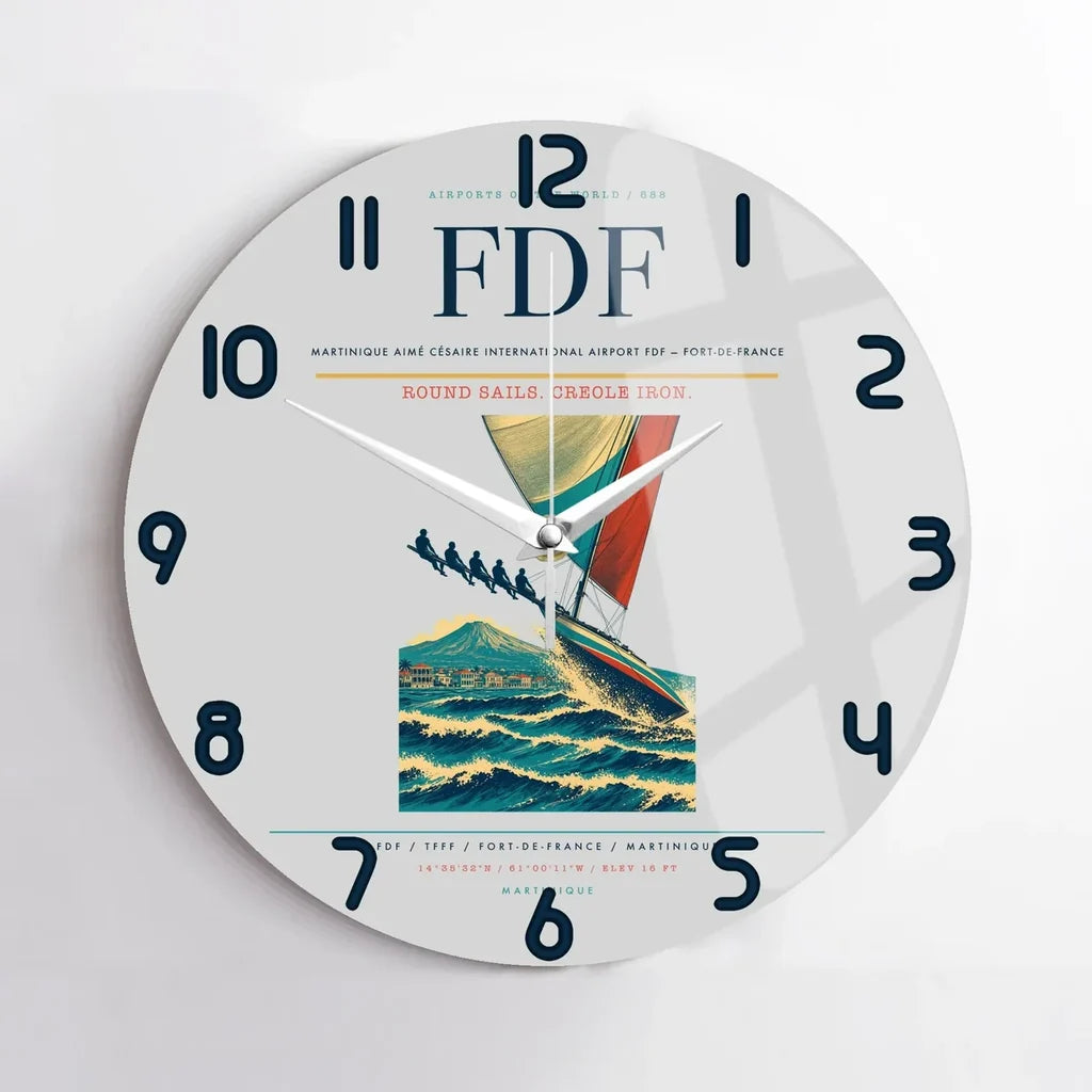 Martinique Aimé Césaire International Airport (FDF) design on light gray no frame wall clock