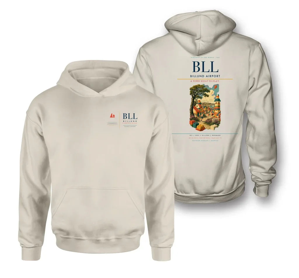 Billund Airport (BLL) design on khaki double-side hoodie