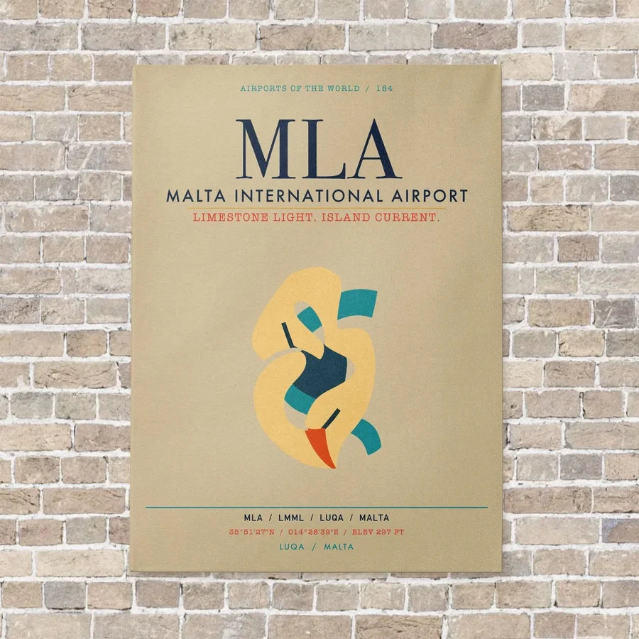 Malta International Airport MLA vertical canvas print - no frame - beige background