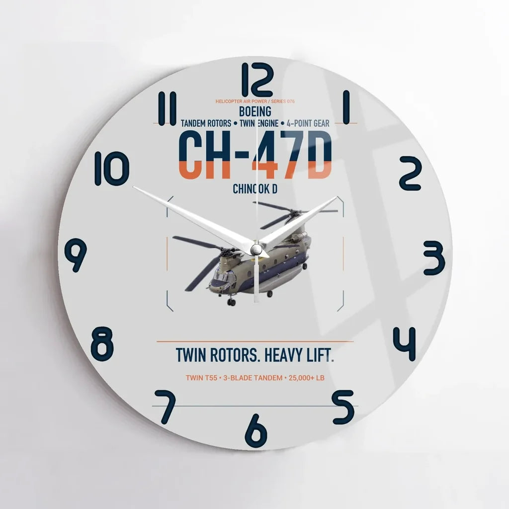 Boeing CH-47D design on light gray no frame wall clock