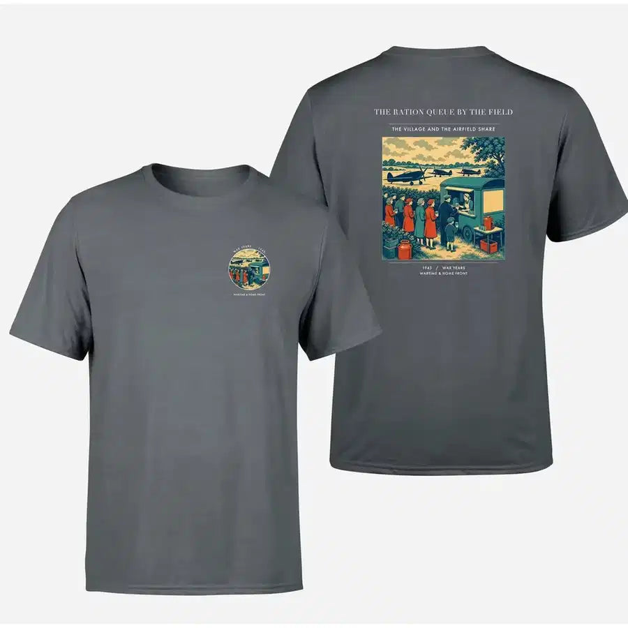 VINTAGE G4522 - The Ration Queue By The Field - Double-Side T-Shirt design on gray double side t shirt