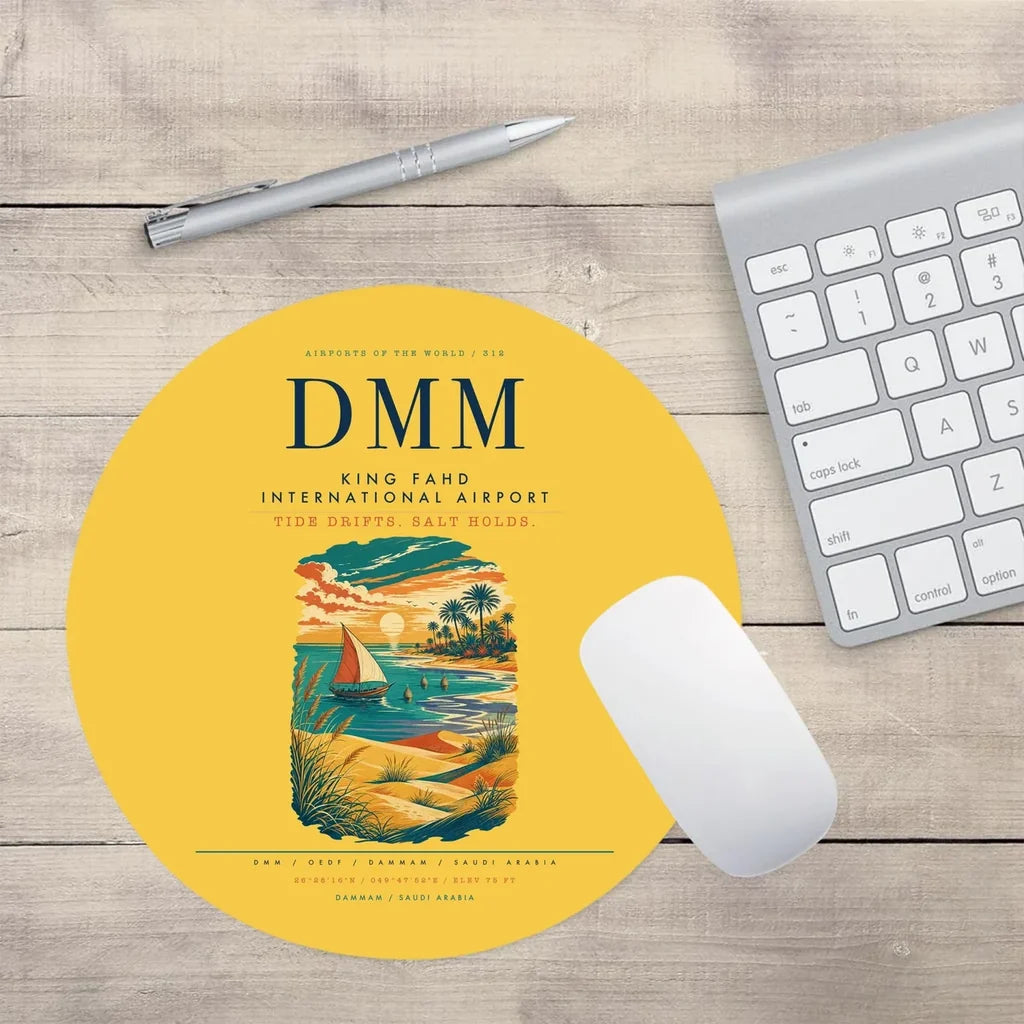 King Fahd International Airport (DMM) design on yellow round mouse pad