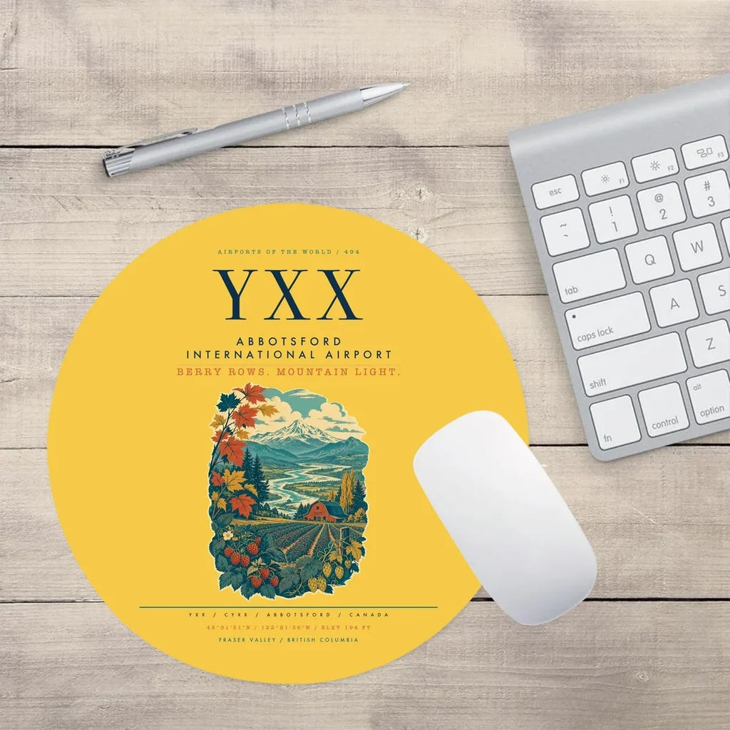 Abbotsford International Airport (YXX) design on yellow round mouse pad