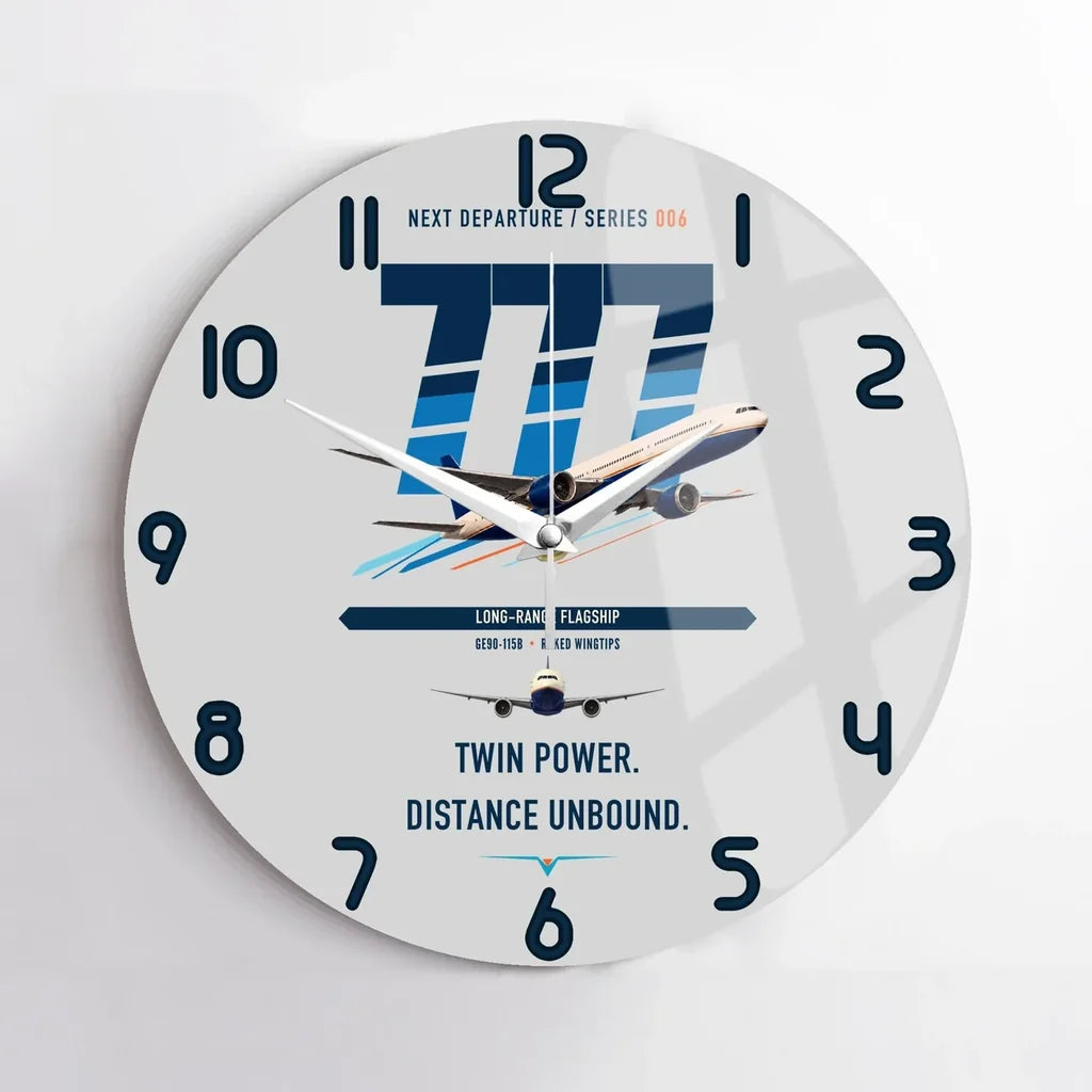 Boeing 777-300ER design on light gray no frame wall clock