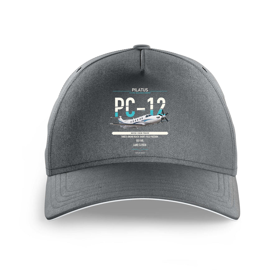 Pilatus PC-12 PRO design on gray printed hat