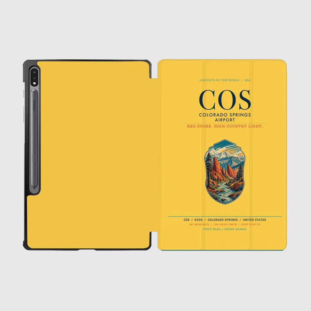 Colorado Springs Airport (COS) design on yellow samsung tablet tablet case