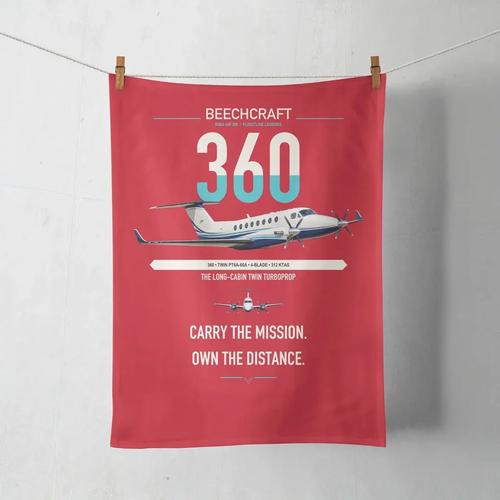 Beechcraft King Air 360 design on red towel