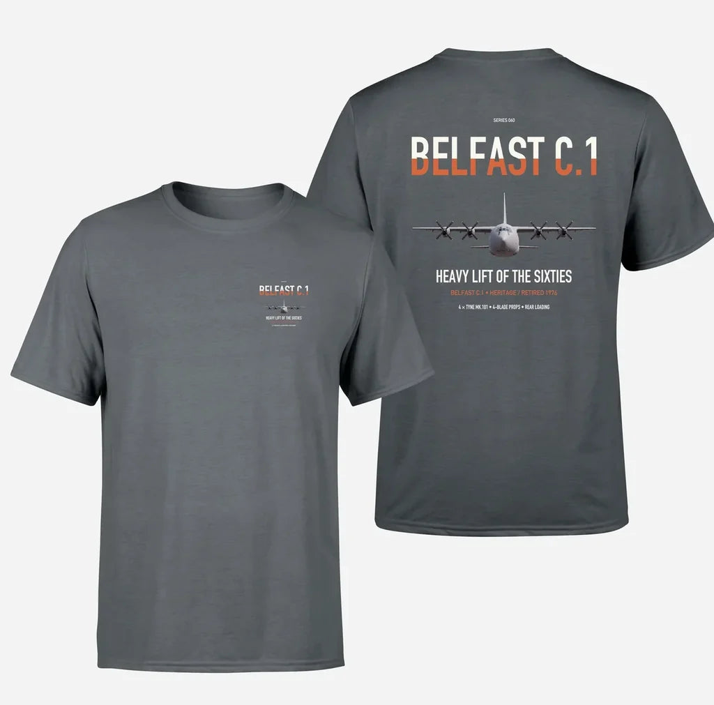 Short Belfast C.1 design on gray double-side t-shirt, double-side print