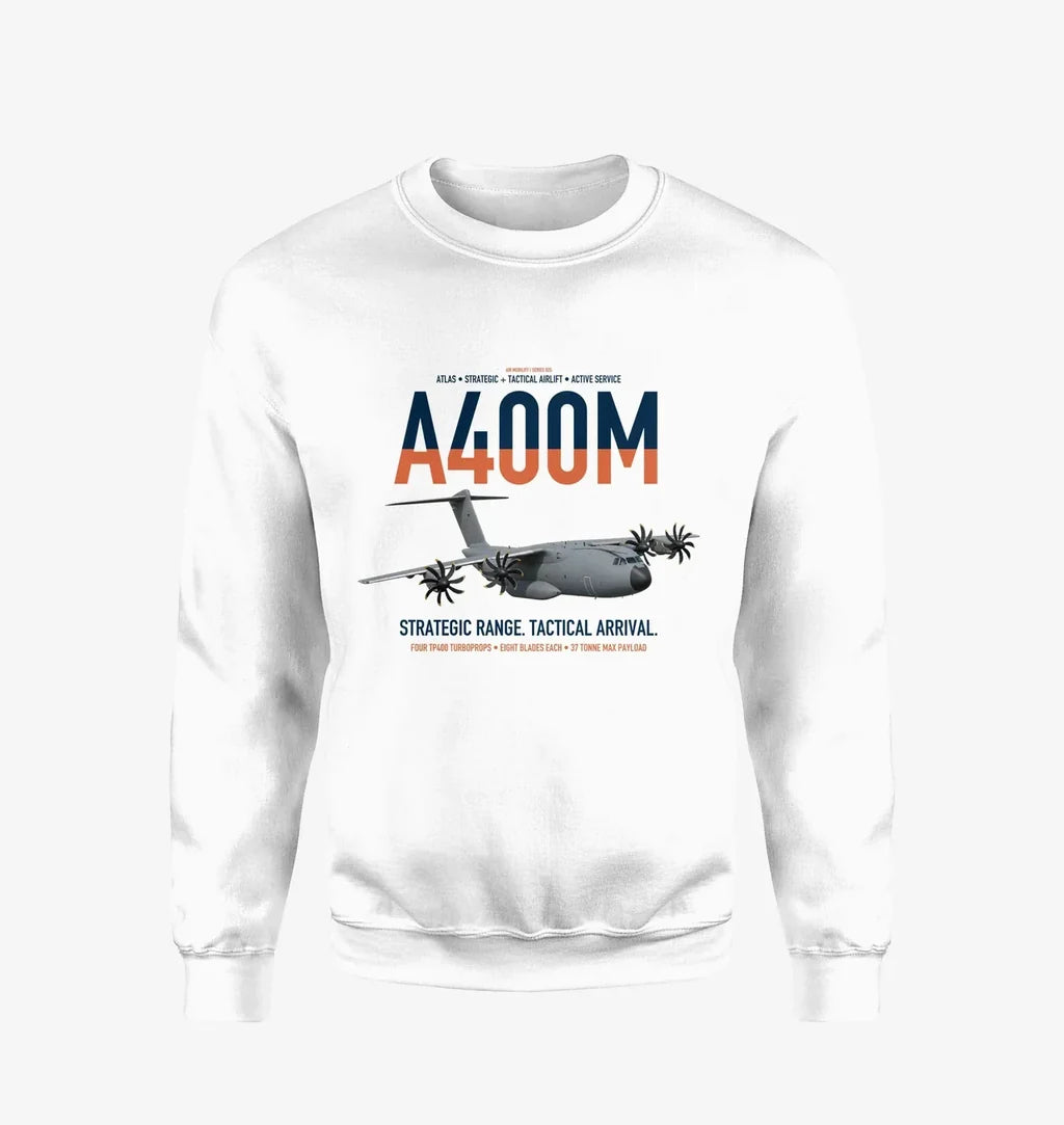 Airbus A400M Atlas design on white sweatshirt