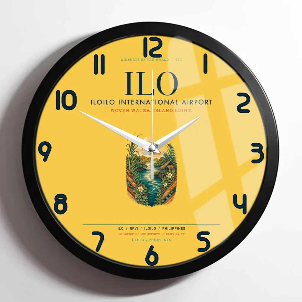Iloilo International Airport (ILO) design on yellow framed wall clock