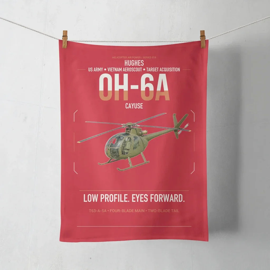 Hughes OH-6A Cayuse design on red towel