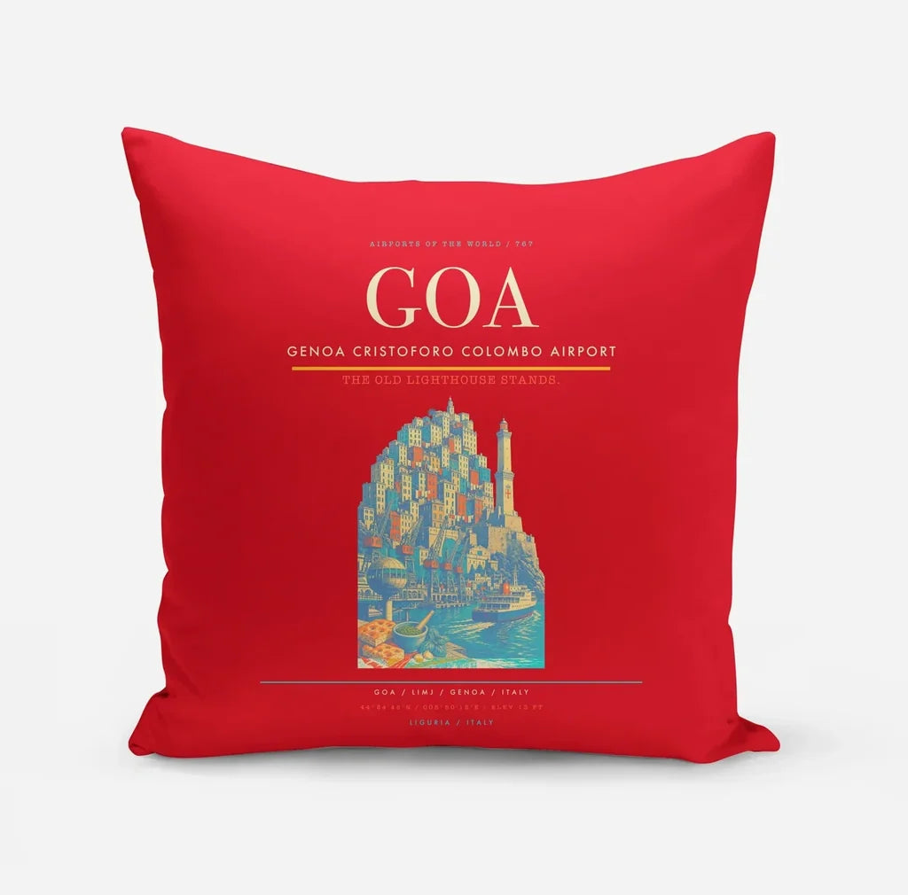 Genoa Cristoforo Colombo Airport (GOA) design on red pillow