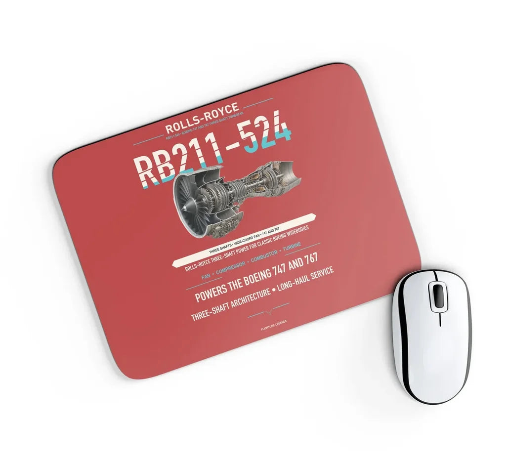 RB211-524 design on red rectangle mouse pad