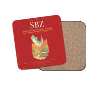 Thumbnail for Sibiu International Airport (SBZ) design on red 1 piece coaster