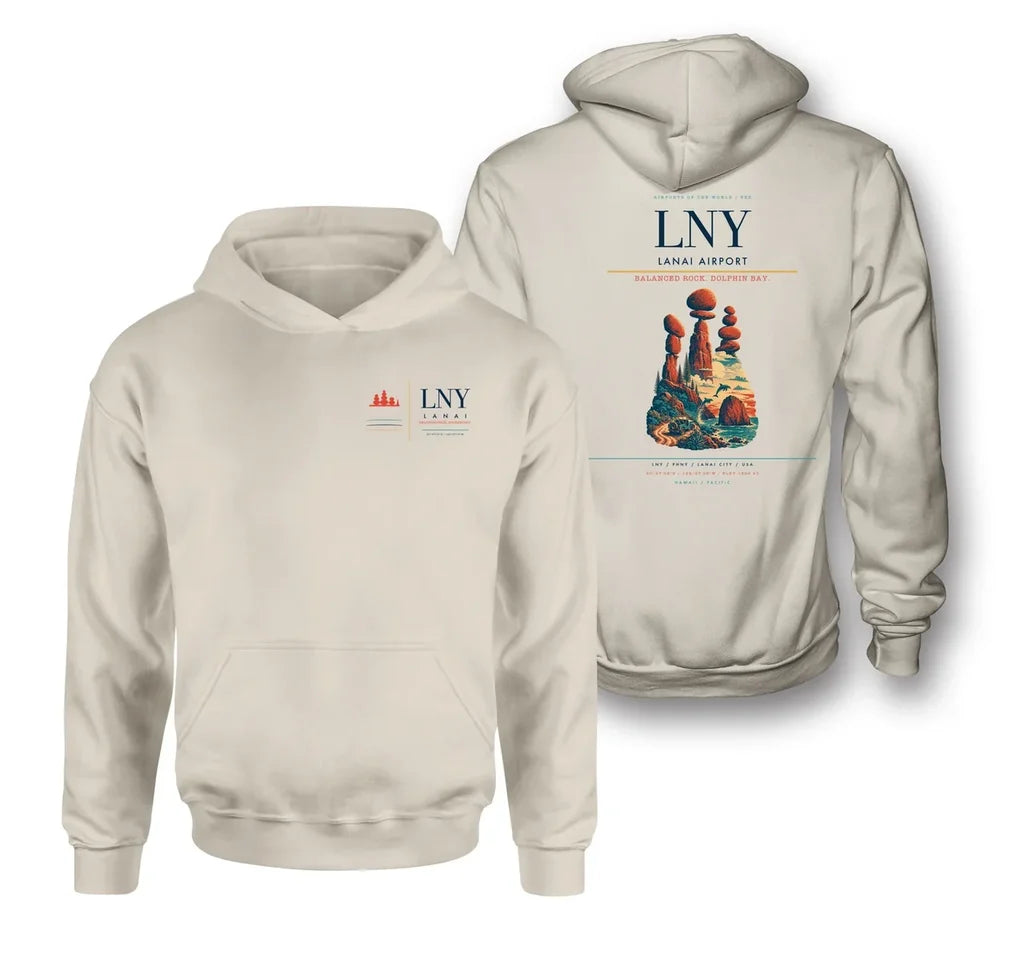 Lanai Airport (LNY) design on khaki double-side hoodie