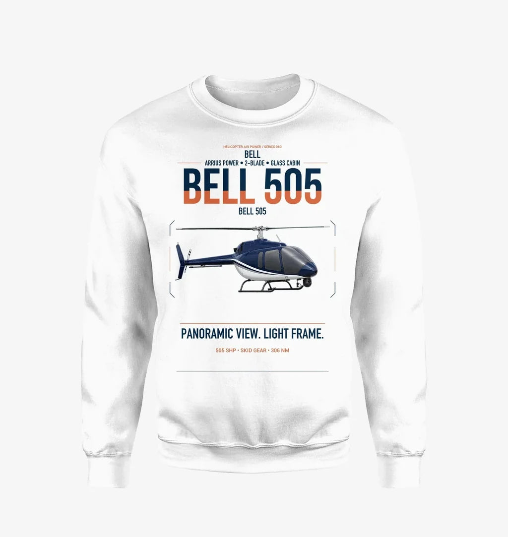 Bell 505 design on white sweatshirt