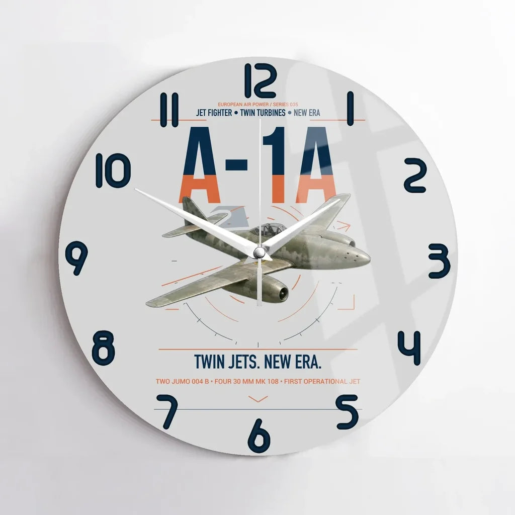 Messerschmitt Me 262A-1a design on light gray no frame wall clock