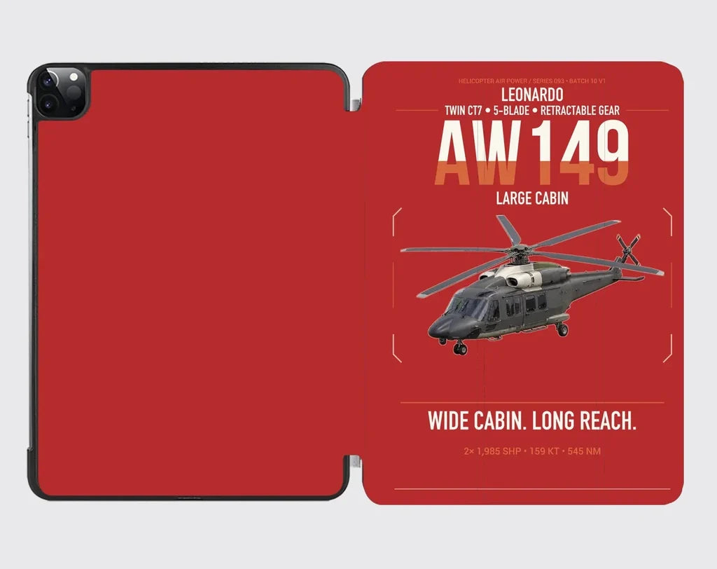 Leonardo AW149 design on red ipad tablet case