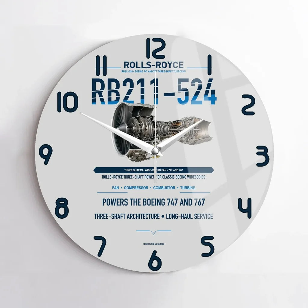 RB211-524 design on light gray no frame wall clock