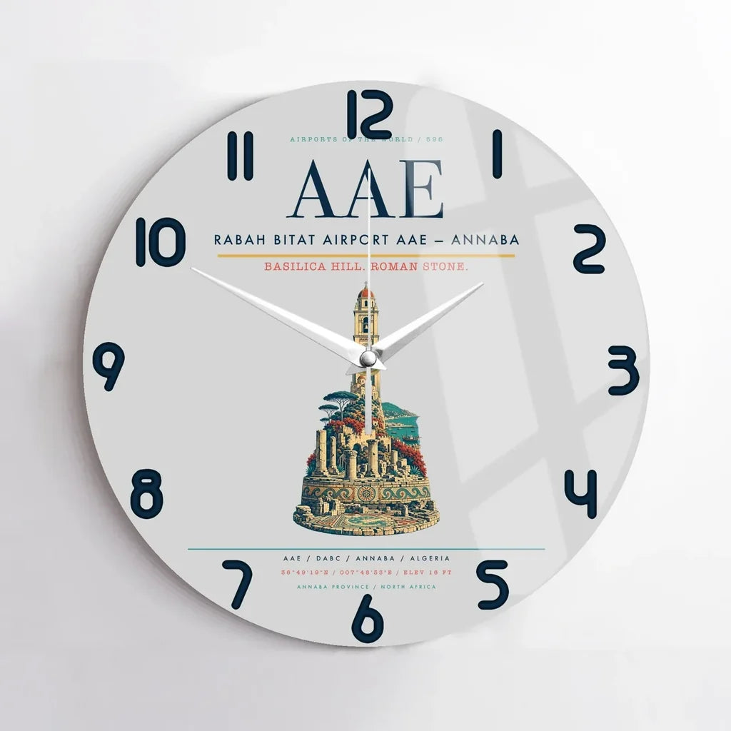 Rabah Bitat Airport (AAE) design on light gray no frame wall clock